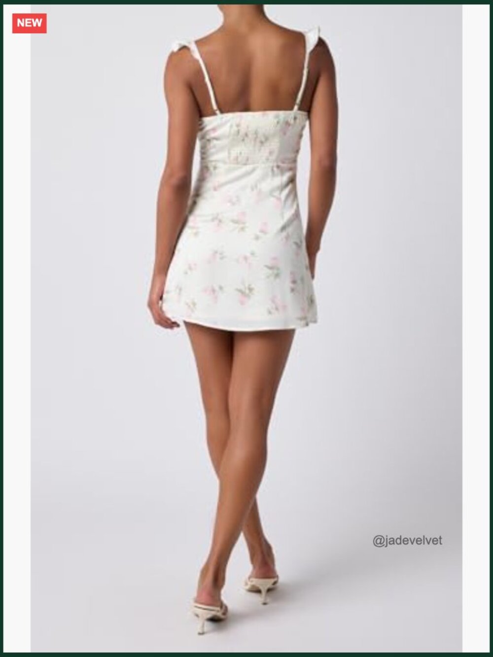 V Neck Ruffle Mini Dress Smocked Back Adjustable Straps Bow Detail Floral - Picture 3 of 6
